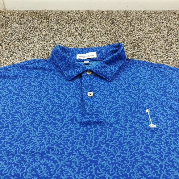 Peter Millar North Hills Country Club Polo Shirt Coral Print Golf Mens Large